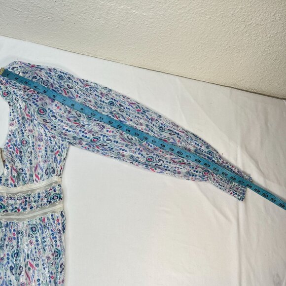 Rococo Sand Floral Lurex Chiffon Mini Dress Blue Multicolor Romantic Petite PP - Picture 11 of 14